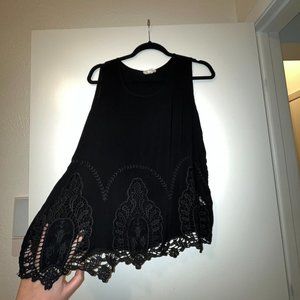 Black sheer lace sleeveless flowy tank top work shirt blouse